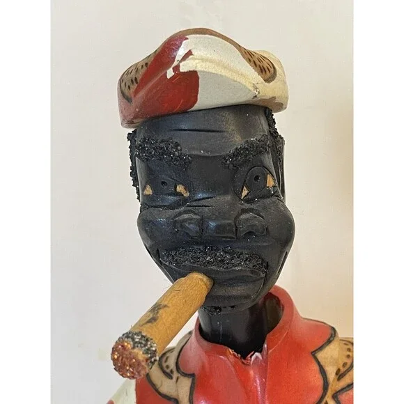 CUBA Folk Art Man Musician Drummer Hand-Carved Hand-Painted 17 WOOD Sculpture